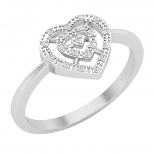 0.05 Carat (ctw) Round White Diamond Slender Double Heart Love Promise Ring 925 Sterling Silver