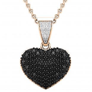 0.75 Carat Round Black & White Diamond Heart Shaped Dangling Ladies Pendant 3/4 CT 10K Rose Gold