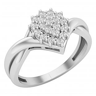 0.25 Carat (ctw) Round White Diamond Graduated Pear Shaped Cocktail Ring 1/4 CT 925 Sterling Silver