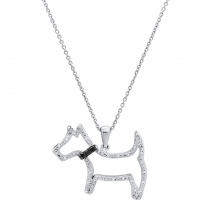 Diamond Accent Dog Pendant with Inset Black Diamonds Collar Necklace for Her, 925 Sterling Silver