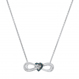 0.18 Carat (ctw) Round Blue & White Diamond Infinity Heart Interlocked Pendant, 925 Sterling Silver