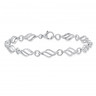 Ladies Swirl Waves Beaded Infinity Style Bracelet 925 Sterling Silver