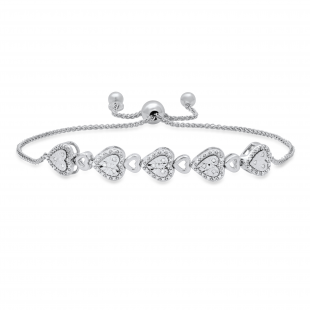 0.25 Carat (ctw) Round Diamond Heart Shaped Illusion Set Bolo Bracelet 1/4 CT 925 Sterling Silver