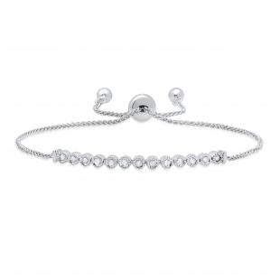 0.15 Carat (ctw) White Diamond Illusion Set Dainty Adjustable Bolo Bracelet 925 Sterling Silver