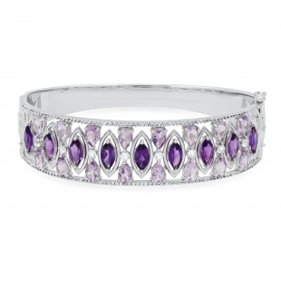 Marquise & Pear Amethyst with Round White Sapphire Ladies Bangle Bracelet 925 Sterling Silver