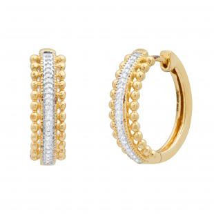 0.11 Carat (ctw) Round White Diamond Ladies Beaded Style Huggies Hoop Earrings 925 Sterling Silver