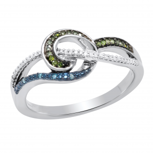 0.11 Carat (ctw) Round Blue Green & White Diamond Multi Colour Knot Ladies Ring Sterling Silver