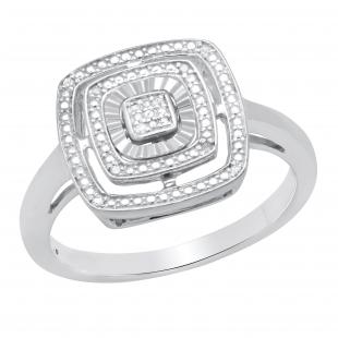 Round Diamond Accents Illusion Set Square Shaped Art Deco Wedding Ring For Ladies Sterling Silver