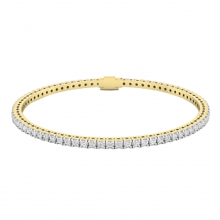 2.00 Cttw Single Line Sparkly Round White Diamond Womens Square Prong Set Classic Tennis Bracelet in 18K Solid Yellow Gold
