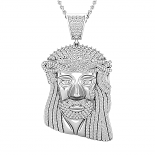 1.50 Carat (ctw) Round Diamond Jesus Christ Face Crown Pendant for Men 1 1/2 CT, 925 Sterling Silver