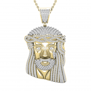 1.50 Carat (ctw) Round Diamond Jesus Christ Face Crown Pendant for Men 1 1/2 CT, 10K Yellow Gold