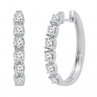 1.00 Carat (ctw) Round White Diamond Huggies & Hoop Illusion Ladies Earrings  10K White Gold