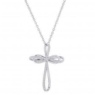0.25 Carat (ctw) Artistic Round White Diamond Ladies Infinity Cross Pendant 1/4 CT | 18K White Gold