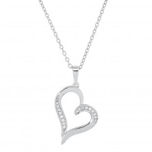 0.10 Carat (ctw) Round White Diamond Ladies Trendy Heart Shaped Pendant 10 CT | 925 Sterling Silver