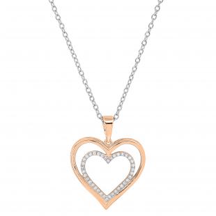 0.10 Carat (ctw) White Diamond Ladies Trendy Double Heart Shaped Pendant 10 CT | 14K Rose Gold