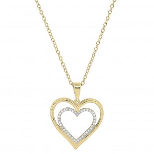 0.10 Carat (ctw) White Diamond Ladies Trendy Double Heart Shaped Pendant 10 CT | 10K Yellow Gold