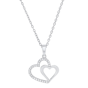 0.15 Carat (ctw) White Diamond Ladies Trendy Double Heart Shaped Stunning Pendant |10K White Gold