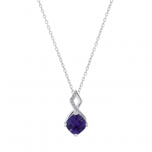 6 MM Cushion Cut Amethyst & White Diamond Ladies Stunning Pendant | 925 Sterling Silver