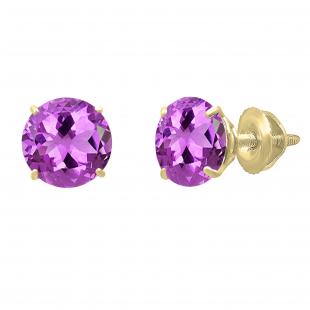6 mm Round Amethyst Minimalist Solitaire Stud Earrings 10K Yellow Gold