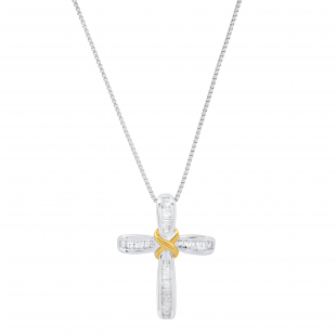 0.25 Carat (ctw) Baguette Diamond Cross Pendant 1/4 CT, White & Yellow Gold Plated Sterling Silver