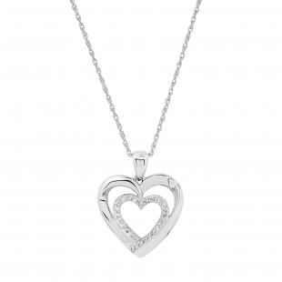0.10 Carat (ctw) Round White Diamond Ladies Heart Love Adorable Pendant 1/10 CT 925 Sterling Silver