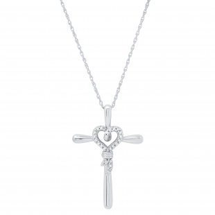 0.10 Carat (ctw) Round Diamond Heart Cross Religious Pendant for Her 1/10 CT 925 Sterling Silver