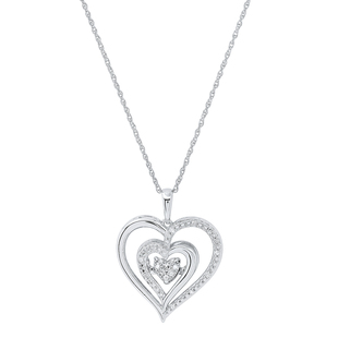 0.13 Carat (ctw) Round White Diamond Love Tilted Layered Heart Pendant for Her 925 Sterling Silver