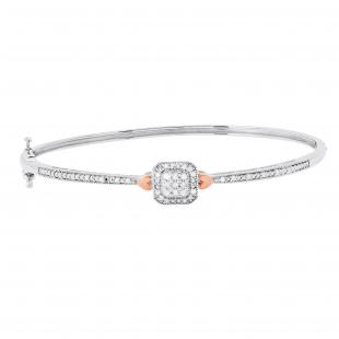 0.25 Carat (ctw) Round Diamond Bangle Bracelet 1/4 CT | White & Rose Gold Plated Sterling Silver