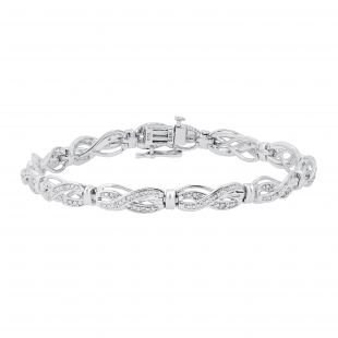 Ladies Swirl Infinity Beaded Style Link Bracelet with Round Diamond Accents | 925 Sterling Silver
