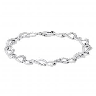 Large Curb Interlocking Link Bracelet for Her with Round White Diamond Accents | 925 Sterling Silver