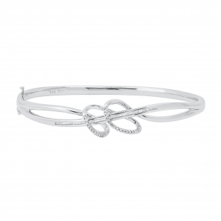 0.35 Carat (ctw) Round & Baguette White Diamond Bypass Bangle Bracelet 1/3 CT | 925 Sterling Silver