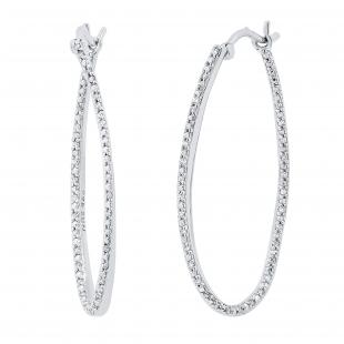 0.16 Carat (ctw) Round White Diamond Inside Out Twisted Thin Hoop Earrings | 925 Sterling Silver
