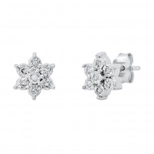 0.05 Carat (ctw) Round White Diamond Ladies Cluster Style Floral Stud Earrings | 925 Sterling Silver