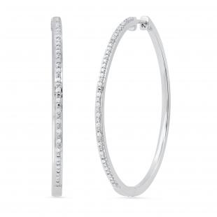 Ladies Round White Accents Diamond Circular Sparkling Huggies Hoop Earrings | 925 Sterling Silver