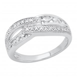 0.12 Carat (ctw) Round White Diamond Ladies Bypass Style Fancy Engagement Ring | 925 Sterling Silver