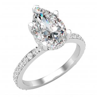 10X7 MM Pear Shaped Cubic Zirconia and Round White Diamond Engagement Ring | Platinum