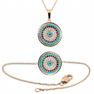 1 mm Dianty Round Blue Sapphire Turquiose & White Diamonds Ladies Combo Set | 10K Rose Gold
