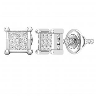 0.28 Carat (ctw) Princess & Round White Diamond Square Shape Ladies Earrings 1/4 CT | 925 Sterling Silver