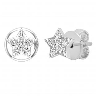 0.05 Carat (ctw) Round White Diamond Ladies Star Push Back Stud Earrings | 925 Sterling Silver