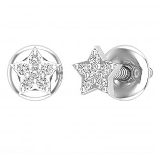0.05 Carat (ctw) Round White Diamond Ladies Star Screw Back Stud Earrings | 925 Sterling Silver