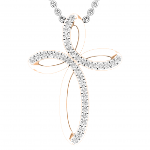 0.25 Carat (ctw) Round White Diamonds Ladies Loop Cross Pendant 1/4 CT | 18K Rose Gold