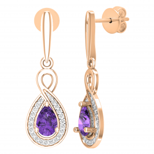 6X4 MM Pear Amethyst & Round White Diamond Infinity Halo Teardrop Earrings for Her | 14K Rose Gold