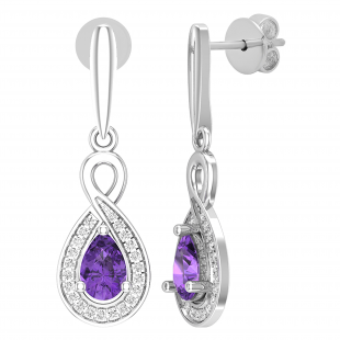 6X4 MM Pear Amethyst & Round White Diamond Infinity Halo Teardrop Earrings for Her | Sterling Silver