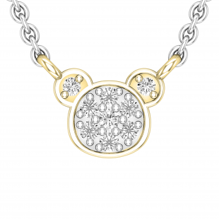 0.10 Carat (ctw) Round White Diamond Teddy Bear Face Pendant for Women with 18 Inch Silver Chain | 10K Yellow Gold