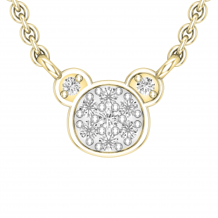 0.10 Carat (ctw) Round White Diamond Teddy Bear Face Pendant for Women with 18 Inch Gold Chain | 14K Yellow Gold