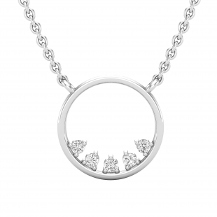 0.05 Carat (ctw) Round Diamonds Ladies Open Circle Pendant with 18 Inch Gold Chain | 10K White Gold