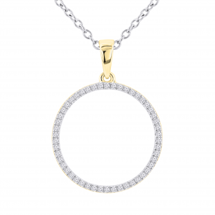 0.15 Carat (ctw) Round White Diamond Circle Pendant for Women with 18 Inch Silver Chain | 18K Yellow Gold