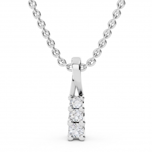 0.15 Carat (ctw) Round Diamond Ladies Linear Three Stone Elegant Journey Pendant, 10K White Gold