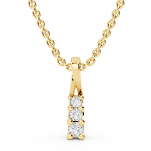 0.15 Carat (ctw) Round Diamond Ladies Linear Three Stone Elegant Journey Pendant, 14K Yellow Gold