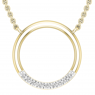 0.10 Carat (ctw) Round White Diamonds Ladies Journey Circle Pendant with 18 Inch Gold Chain 1/10 CT | 14K Yellow Gold